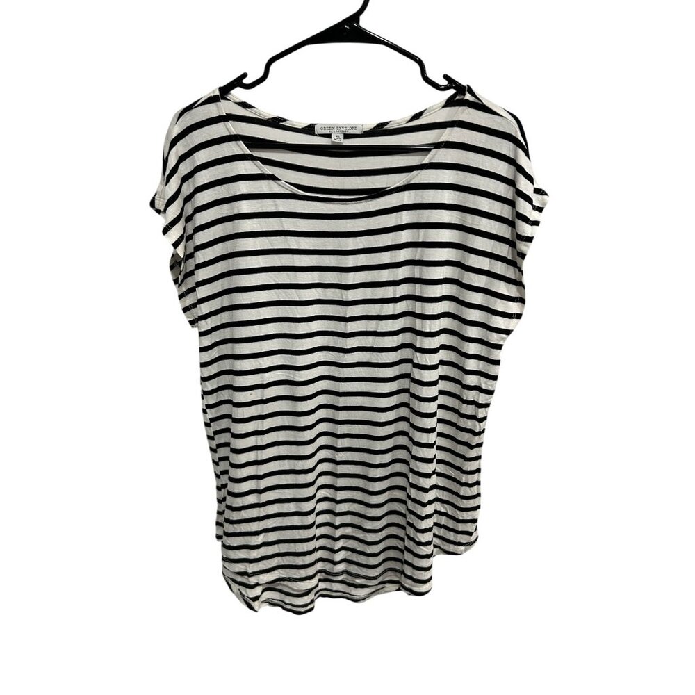 Green Envelope Los Angeles Striped Loose Fit T-Shirt Top Size XL Relaxed Casual